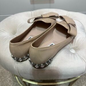 Miu Miu Cream Bow Flats with Silver Accents